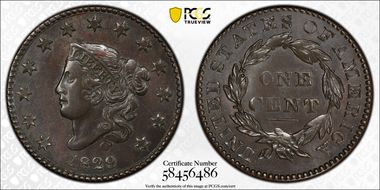 1829 1C N-9, Medium Letters MS63BN