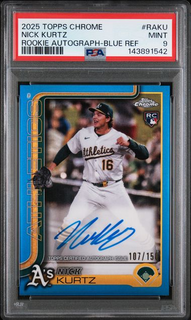 2025 Topps TOPPS CHROME ROOKIE AUTOGRAPHS BLUE REF #RAKU Nick Kurtz front