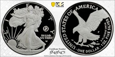 2025-P $1 Silver Eagle w/ US Marine Corps Privy 250th Anniversary PR70DCAM