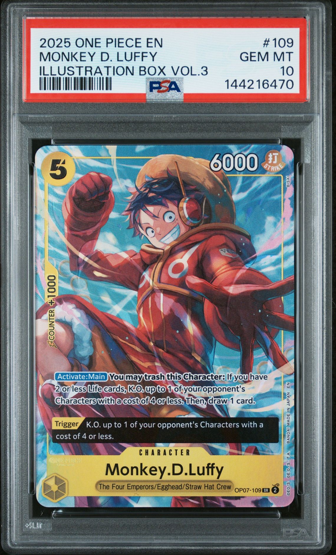 2025 One Piece Promos Monkey D. Luffy #109 (Illustration Box Vol.3) Gem Mt 10 front