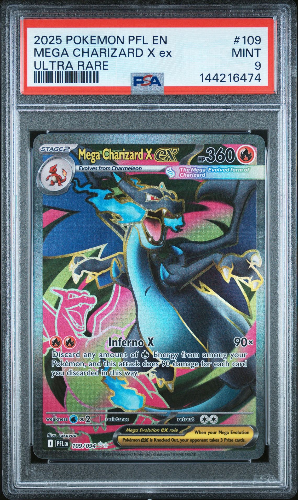2025 Pokemon Pfl En-Phantasmal Flames Mega Charizard X Ex #109 (Ultra Rare) Mint 9 front