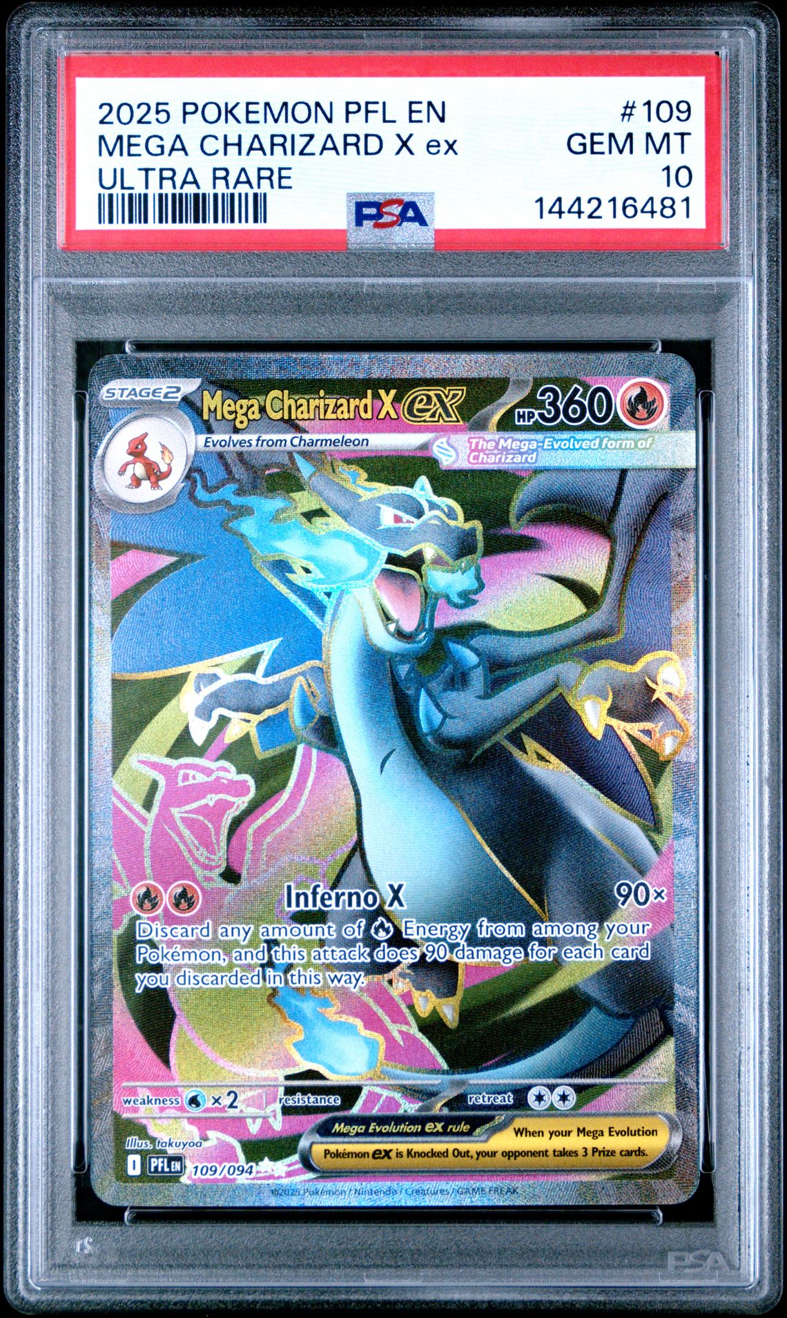2025 POKEMON PFL EN-PHANTASMAL FLAMES MEGA CHARIZARD X ex ULTRA RARE 109 GEM MT 10 front