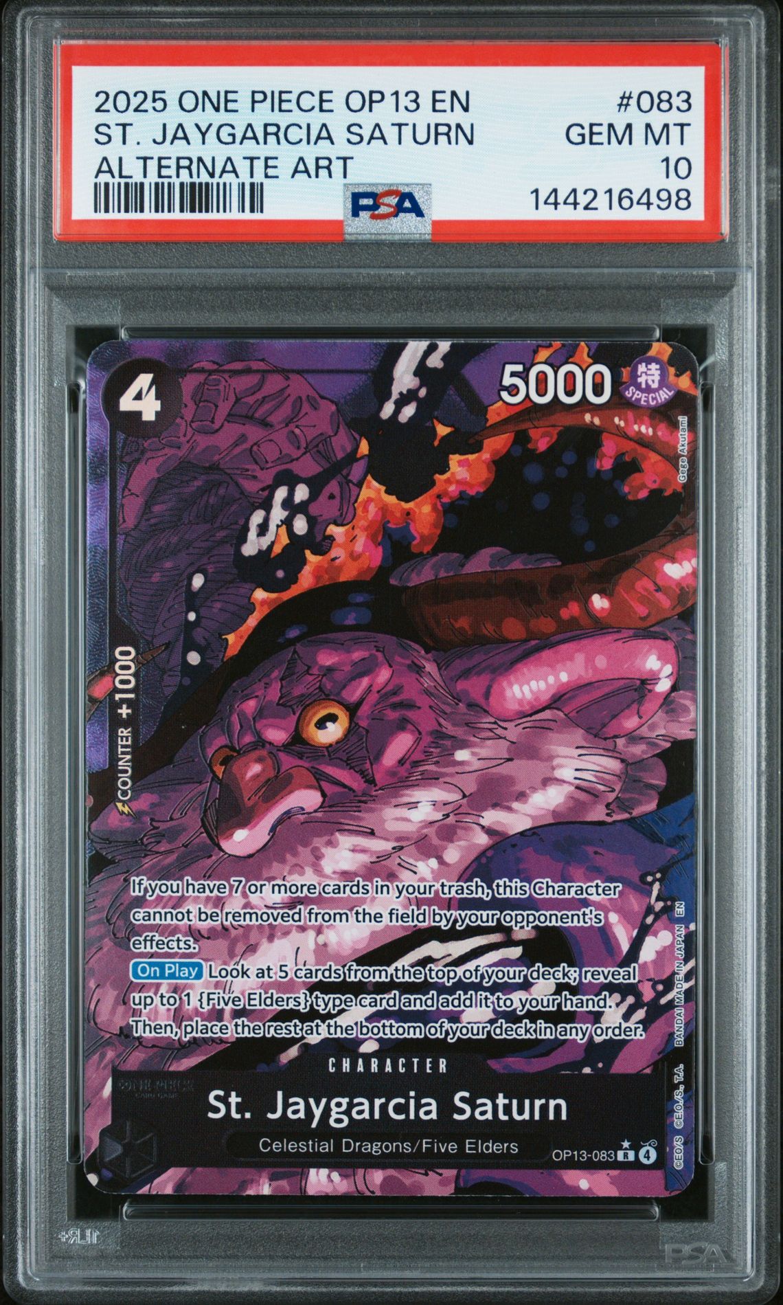 2025 One Piece Op13-Carrying On His Will St. Jaygarcia Saturn #083 (Alternate Art) Gem Mt 10 front