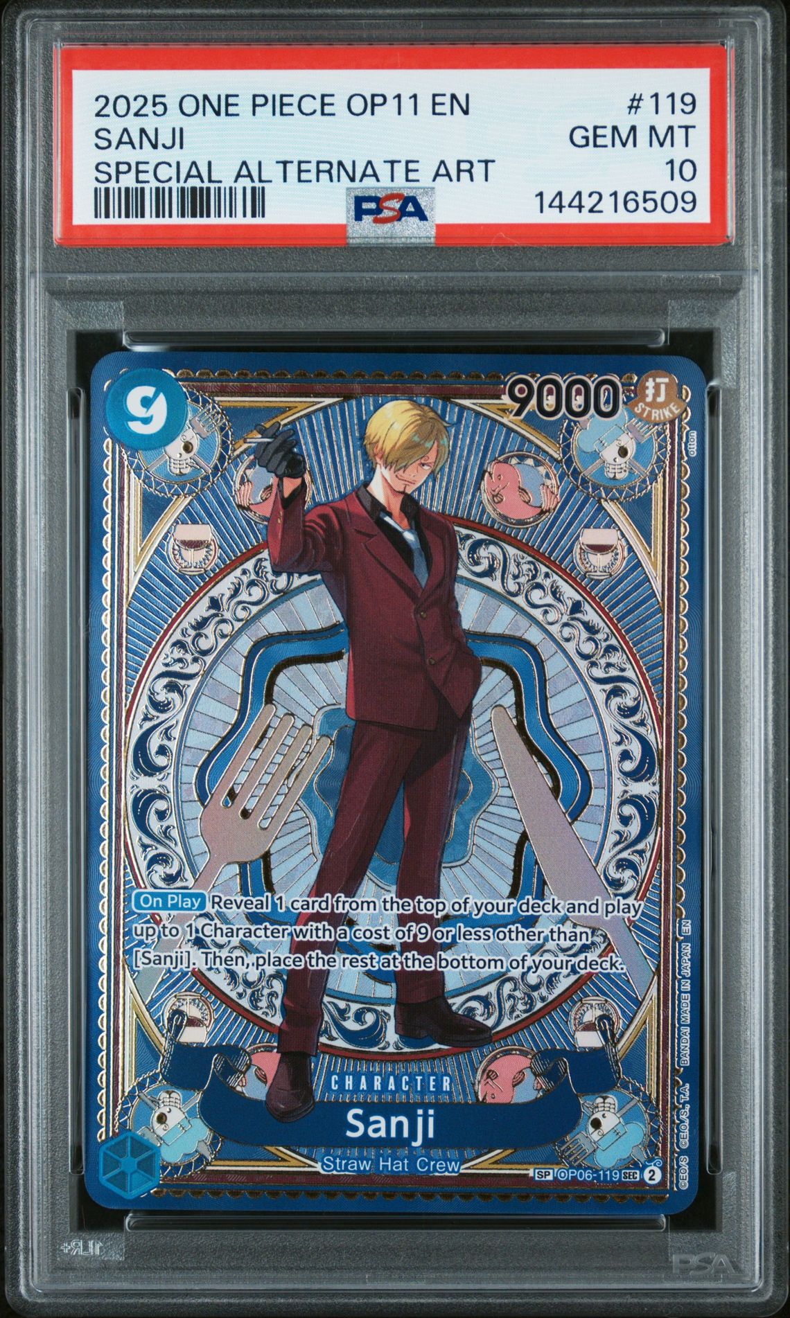 2025 One Piece Op11-A Fist Of Divine Speed Sanji #119 (Special Alternate Art) Gem Mt 10 front