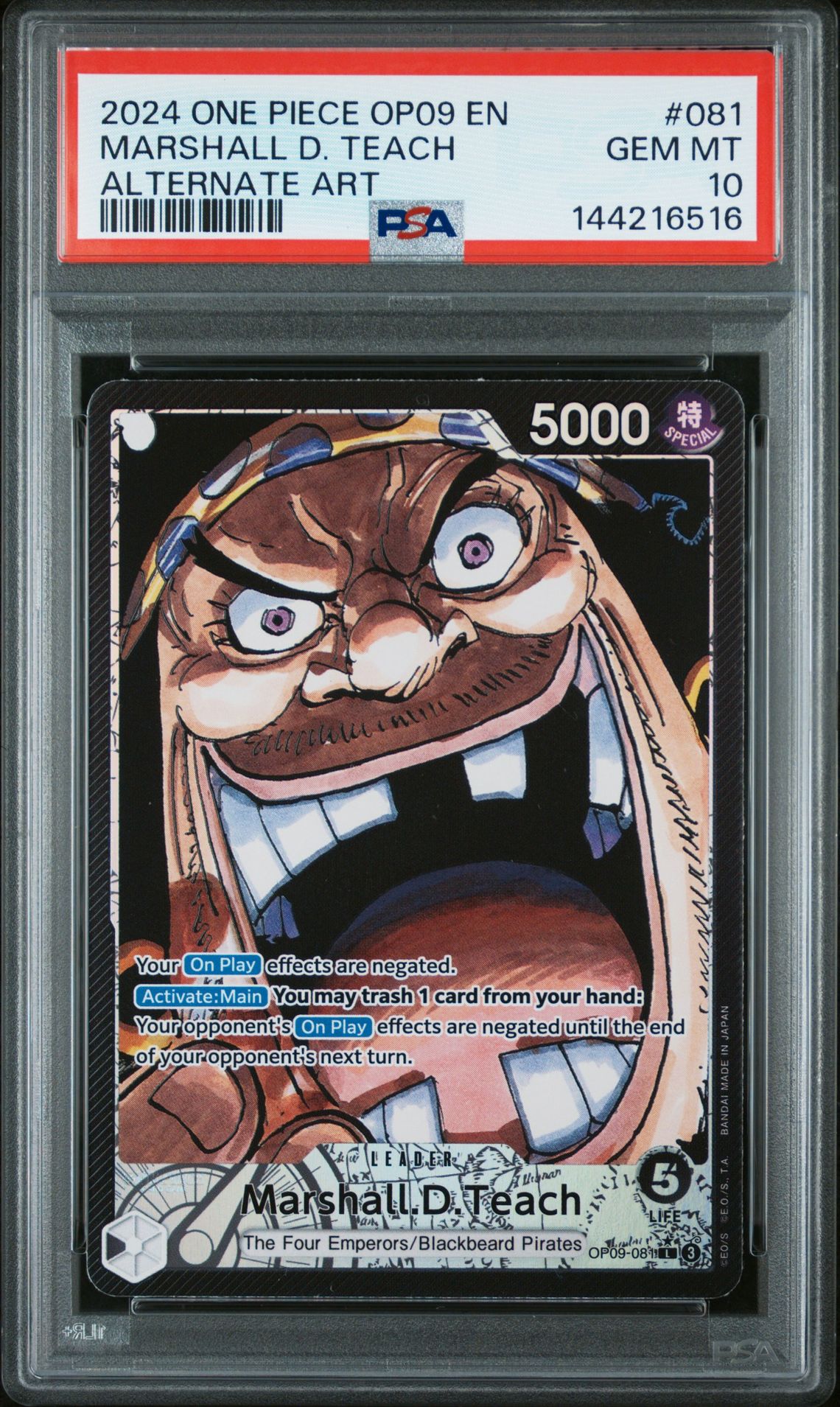 2024 One Piece Op09-Emperors In The New World Marshall D. Teach #081 (Alternate Art) Gem Mt 10 front