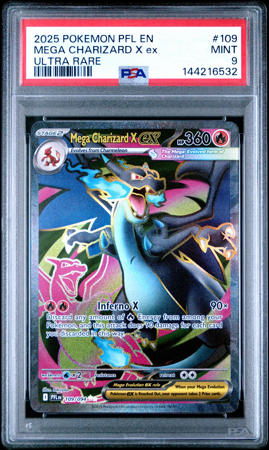 2025 Pokemon Pfl En-Phantasmal Flames Mega Charizard X Ex #109 (Ultra Rare) Mint 9 front