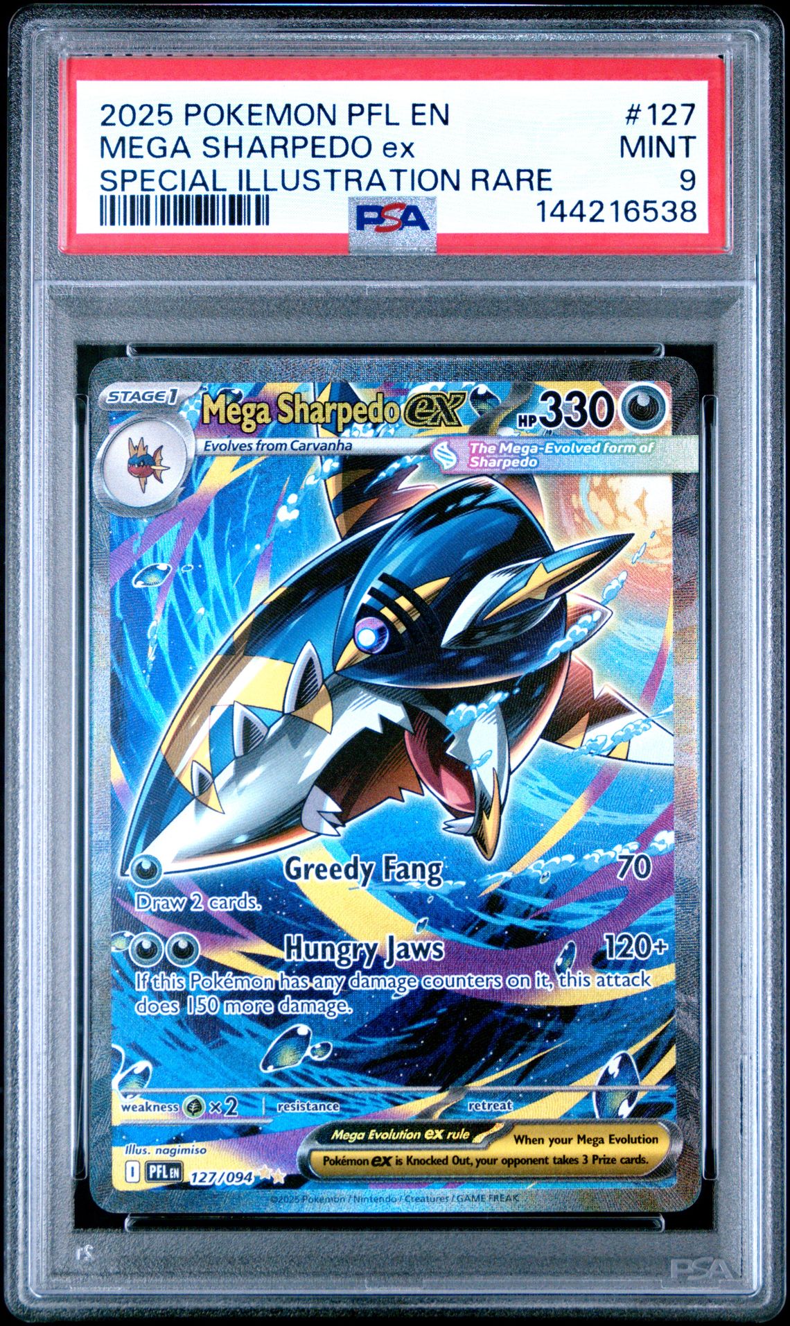 2025 Pokemon Pfl En-Phantasmal Flames Mega Sharpedo Ex #127 (Special Illustration Rare) Mint 9 front
