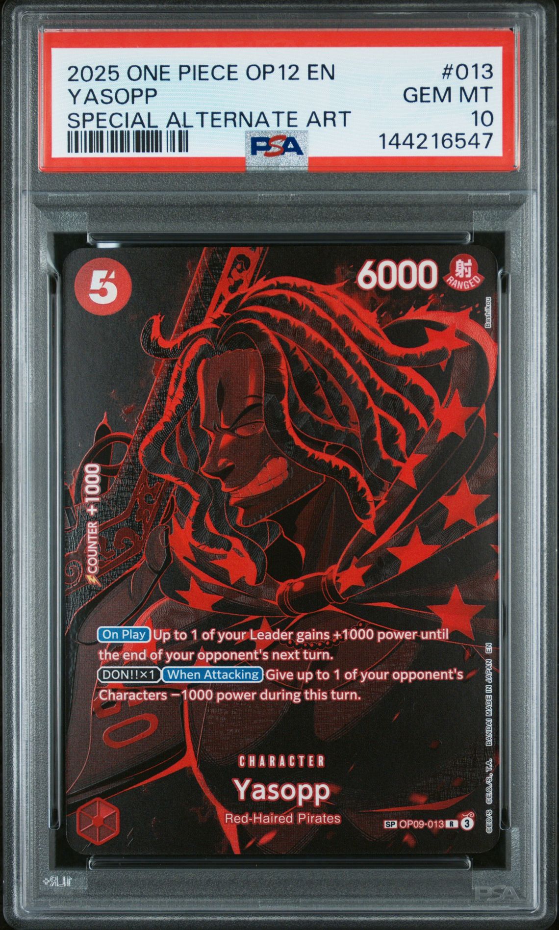 2025 One Piece Op12-Legacy Of The Master Yasopp #013 (Special Alternate Art) Gem Mt 10 front