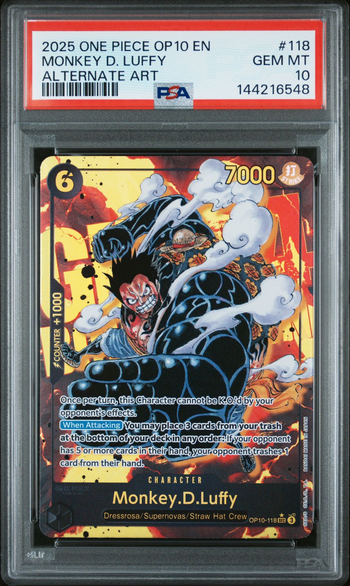 2025 One Piece Op10-Royal Blood Monkey D. Luffy #118 (Alternate Art) Gem Mt 10 front