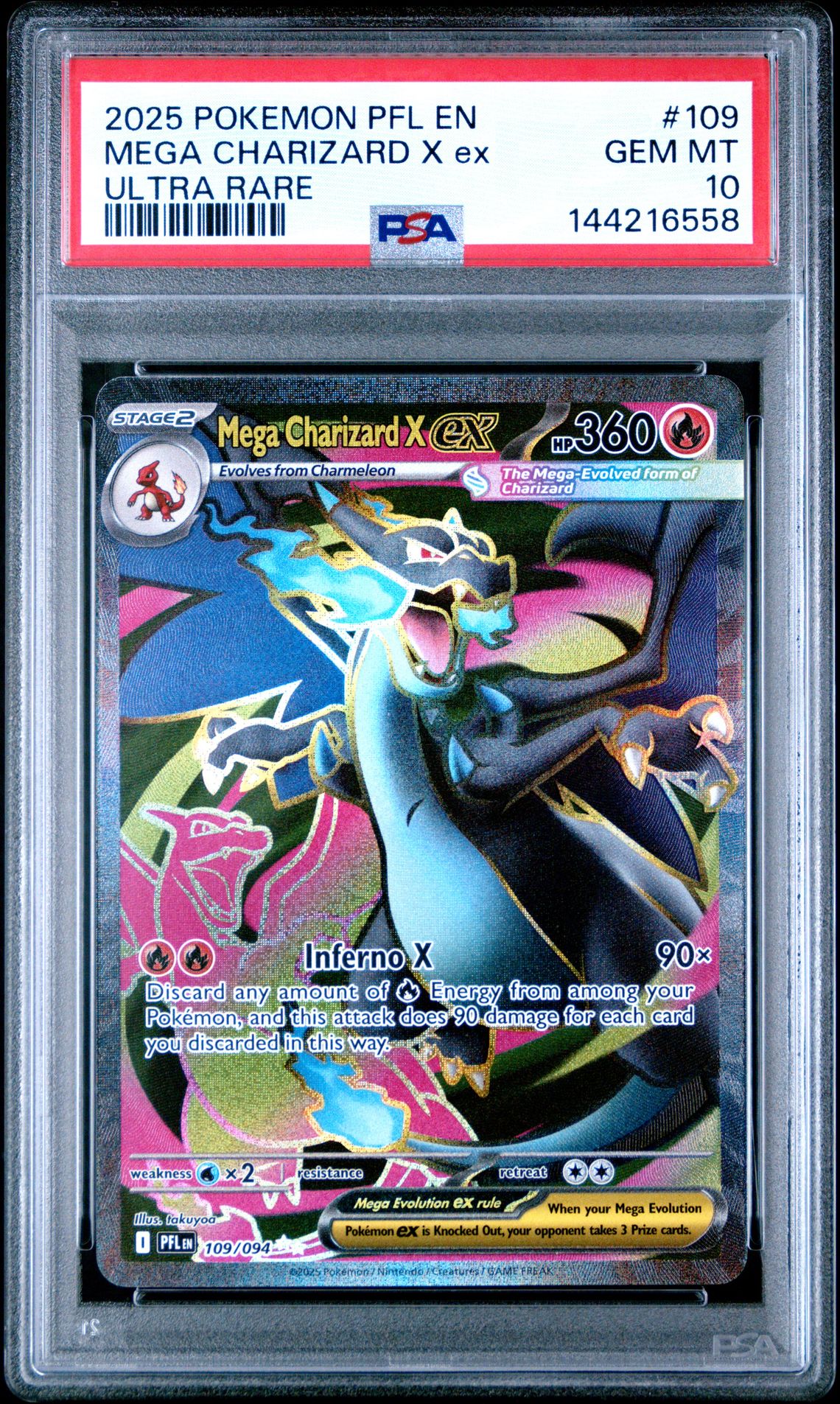 2025 Pokemon Pfl En-Phantasmal Flames Mega Charizard X Ex #109 (Ultra Rare) Gem Mt 10 front