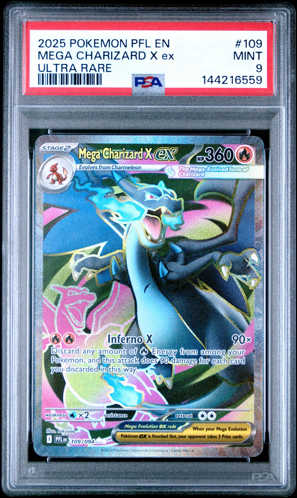 2025 Pokemon Pfl En-Phantasmal Flames Mega Charizard X Ex #109 (Ultra Rare) Mint 9 front