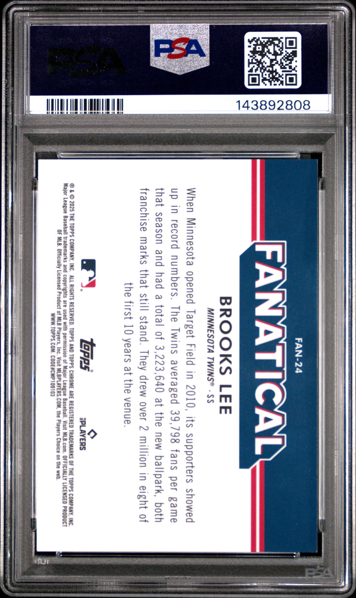 2025 Topps Chrome Fanatical Brooks Lee #Fan24 Mint 9 back