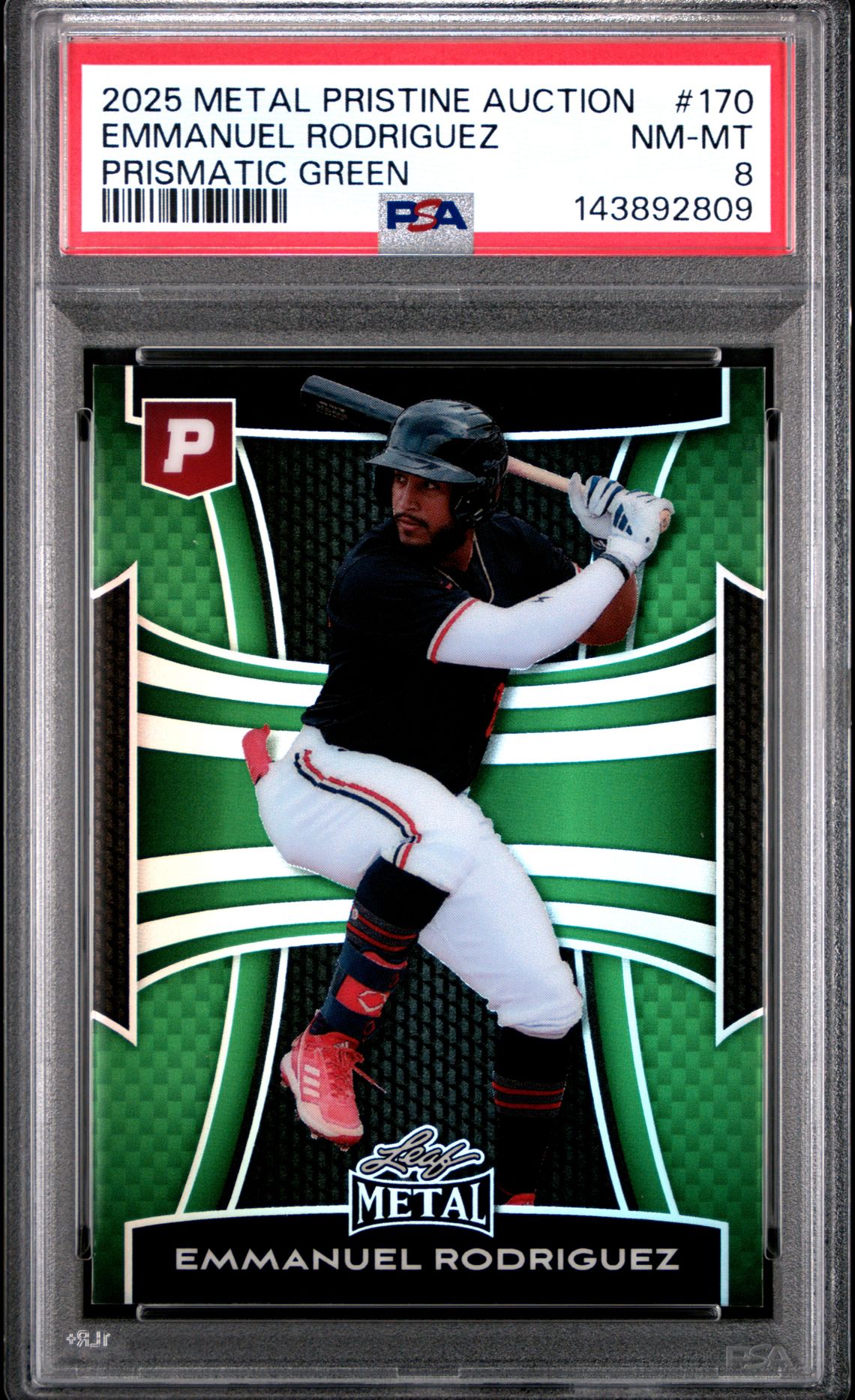 2025 Leaf Metal Pristine Auction Collection Emmanuel Rodriguez #170 (Prismatic Green) Nm-Mt 8 front