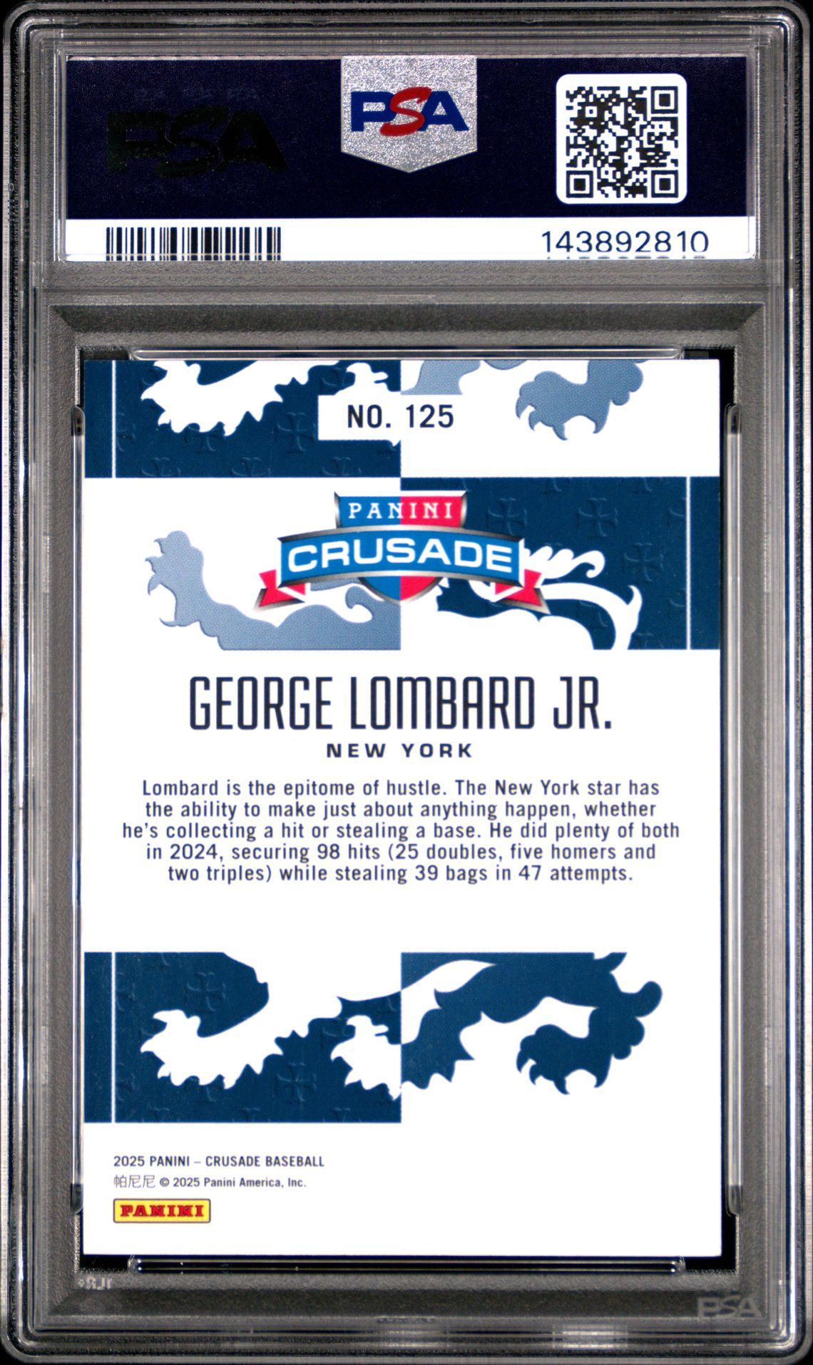 2025 Panini Crusade George Lombard Jr. #125 (Purple) Nm-Mt 8 back