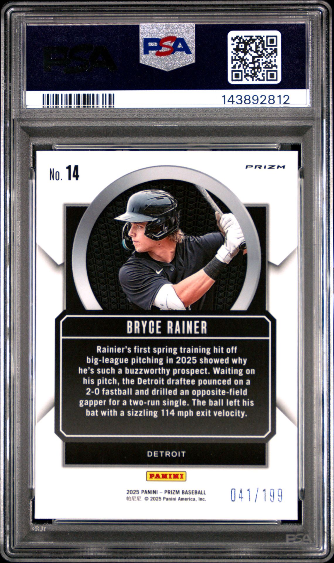 2025 Panini Prizm Talisman Bryce Rainer #14 (Talisman-Red Prizm) Gem Mt 10 back