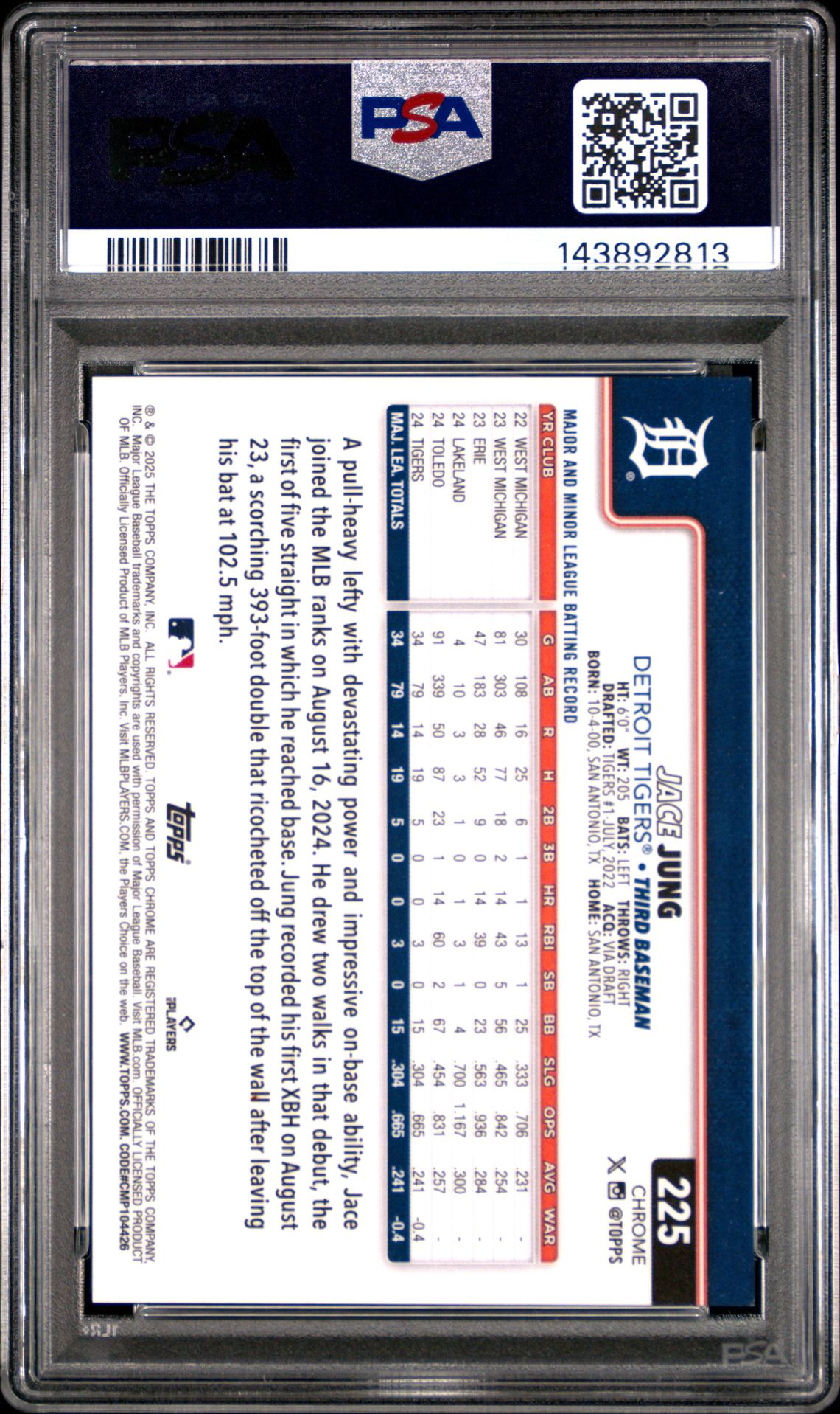 2025 Topps Chrome Jace Jung #225 (Green Refractor) Nm-Mt 8 back