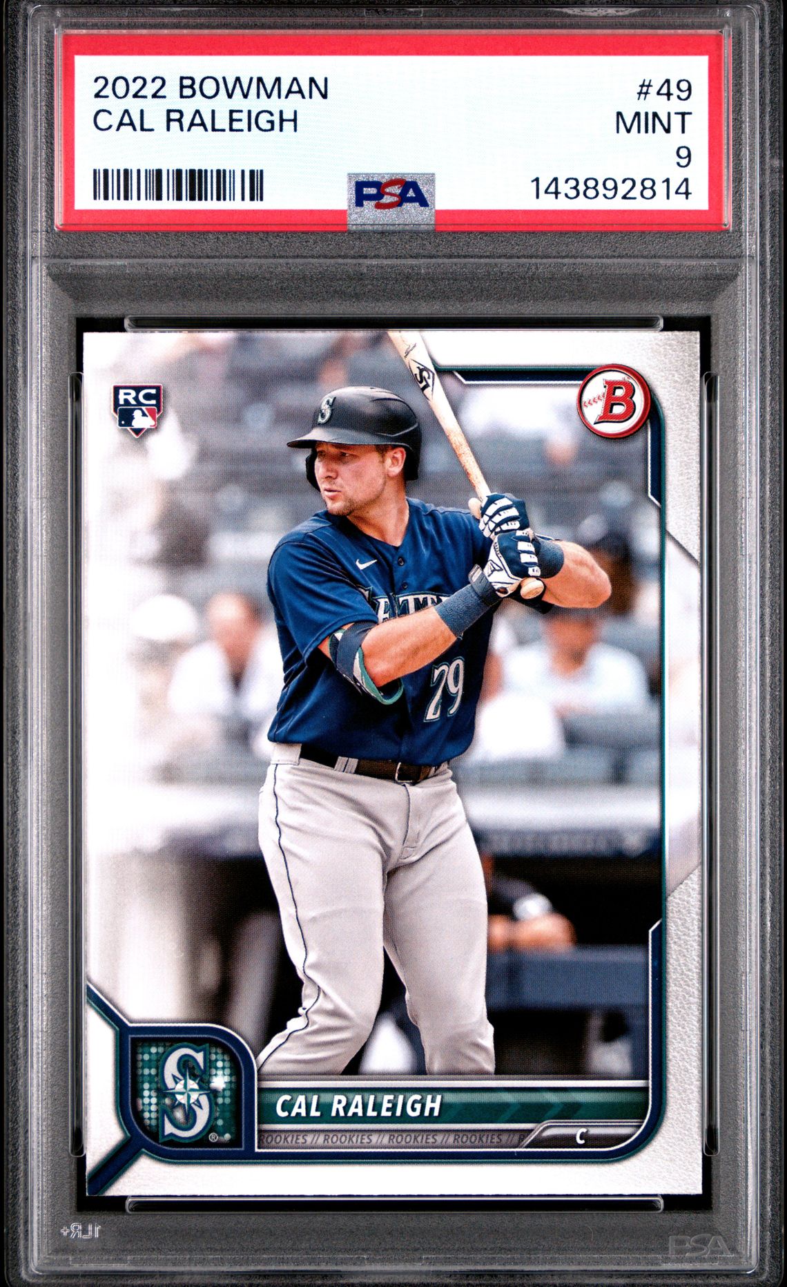 2022 Bowman Cal Raleigh #49 Mint 9 front