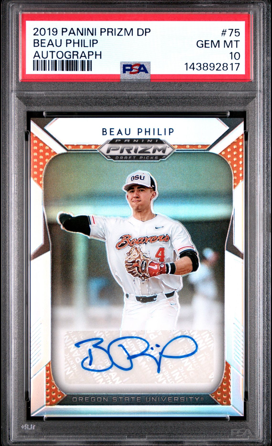 2019 Panini Prizm Draft Picks Autograph Beau Philip #75 (Autograph) Gem Mt 10 front