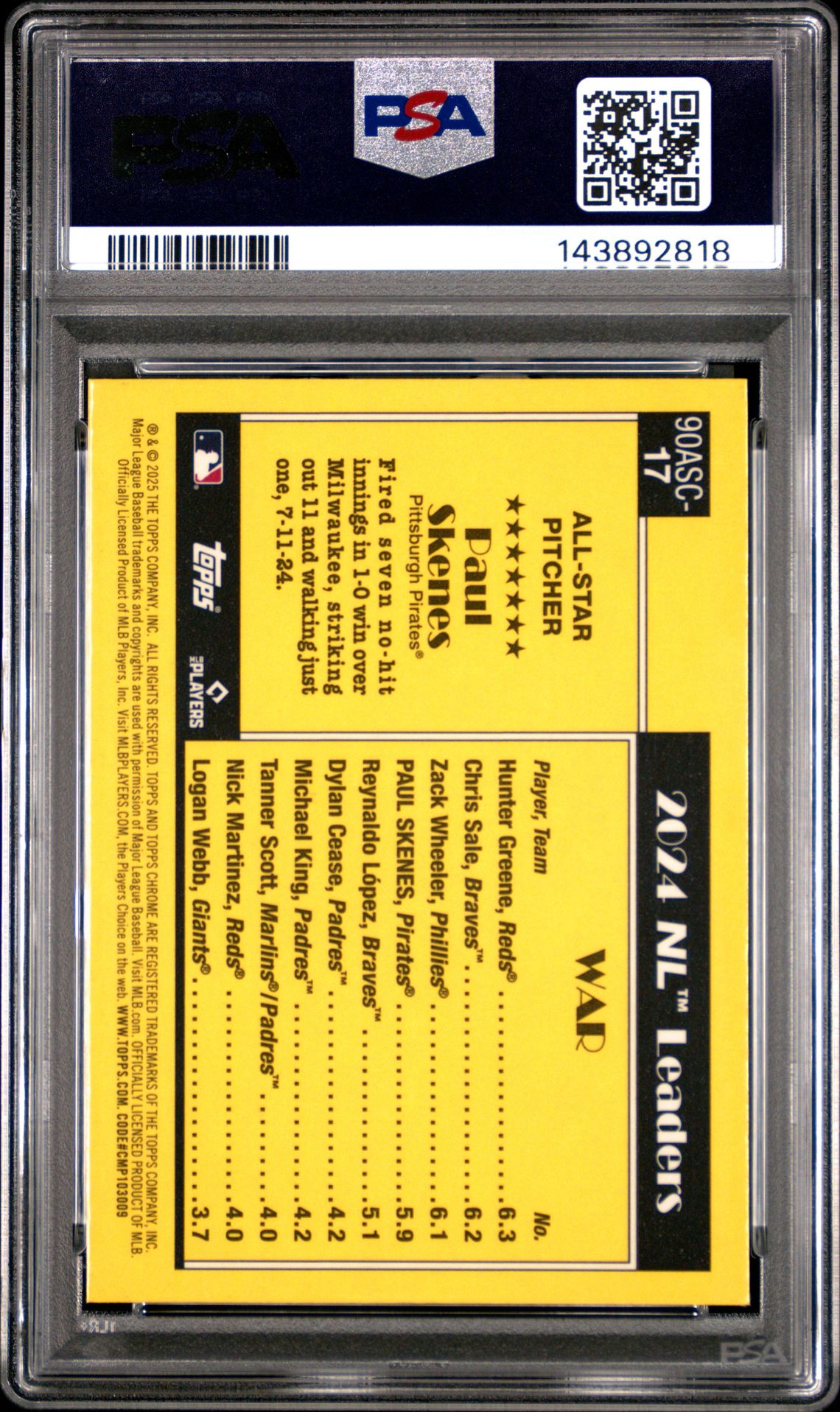 2025 Topps Silver Pack 1990 Chrome All Stars Paul Skenes #17 Gem Mt 10 back