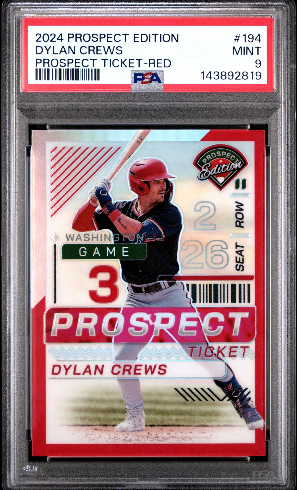2024 Panini Prospect Edition Prospect Ticket Dylan Crews #194 (Prospect Ticket-Red) Mint 9 front