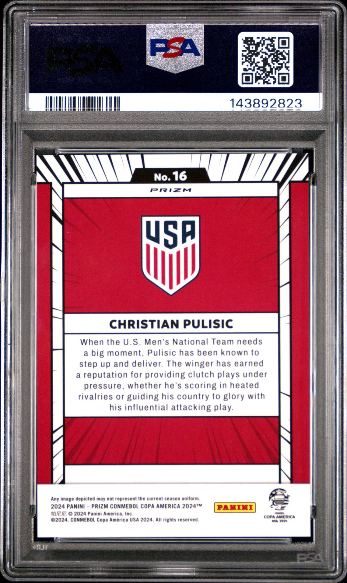 2024 Panini Prizm Conmebol Copa America Manga Christian Pulisic #16 Mint 9 back