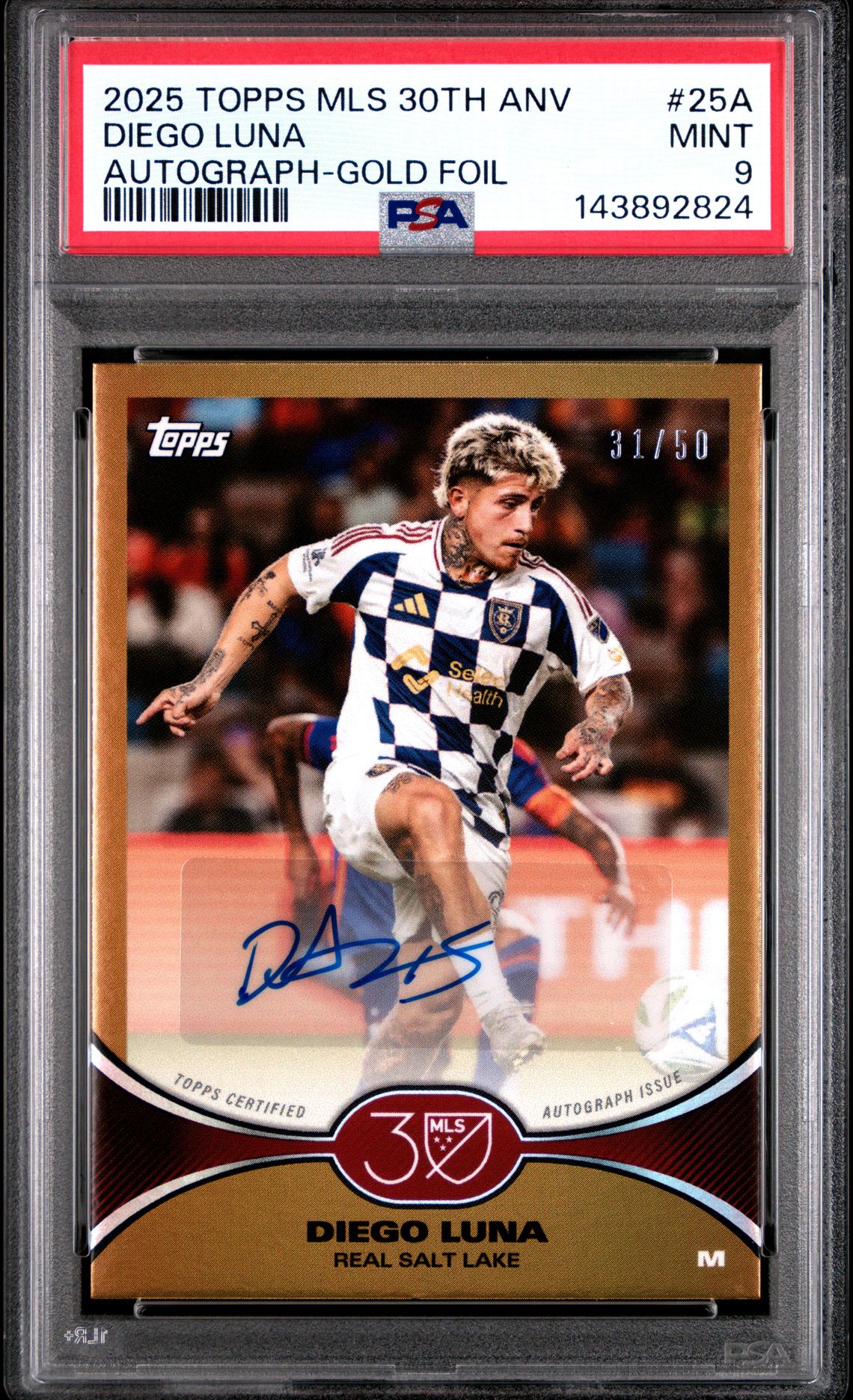 2025 Topps Mls 30Th Anniversary Collection Diego Luna #25A (Autograph-Gold Foil) Mint 9 front