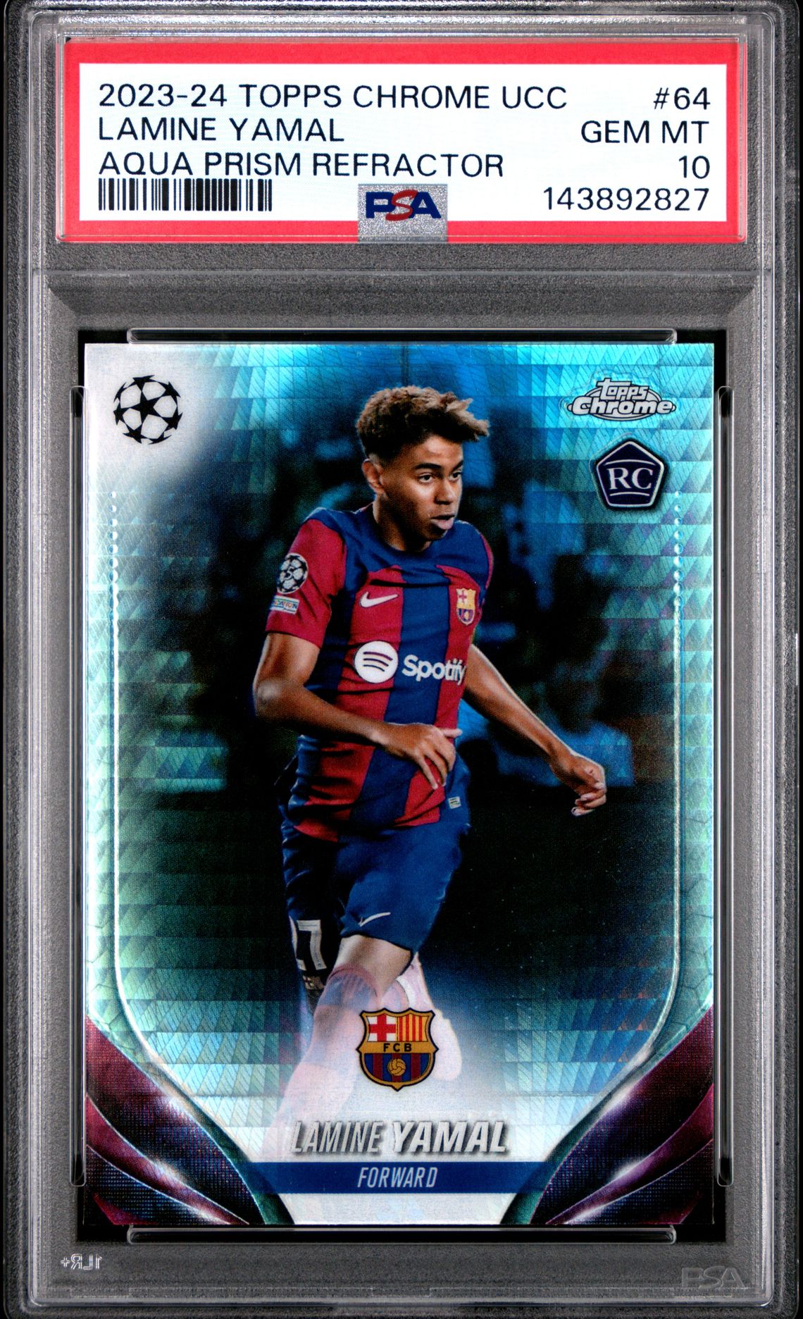 2023-24 Topps Chrome Uefa Club Competitions Lamine Yamal #64 (Aqua Prism Refractor) Gem Mt 10 front