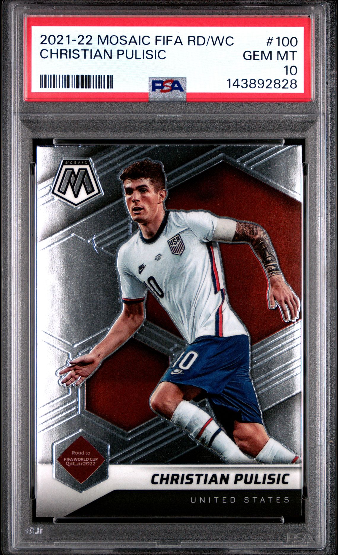 2021-2022 Panini Mosaic Fifa Road To World Cup Christian Pulisic #100 Gem Mt 10 front view - PSA graded GEM MT 10