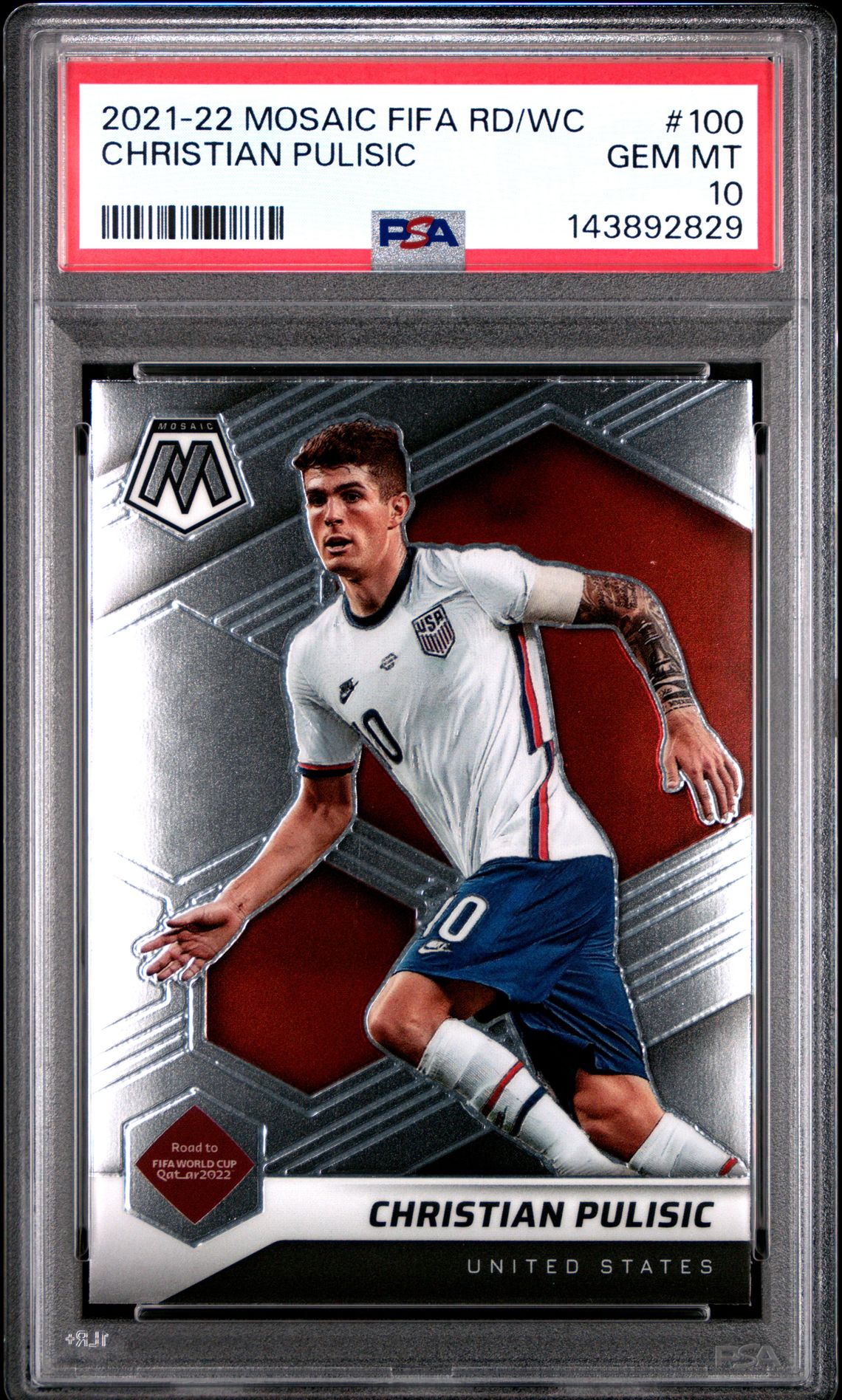 2021-2022 Panini Mosaic Fifa Road To World Cup Christian Pulisic #100 Gem Mt 10 front view - PSA graded GEM MT 10