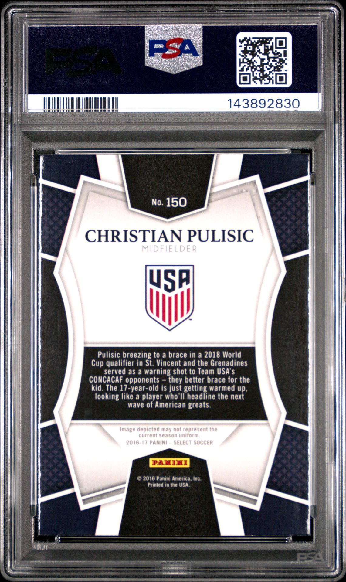 2016 Panini Select Christian Pulisic #150 Mint 9 back