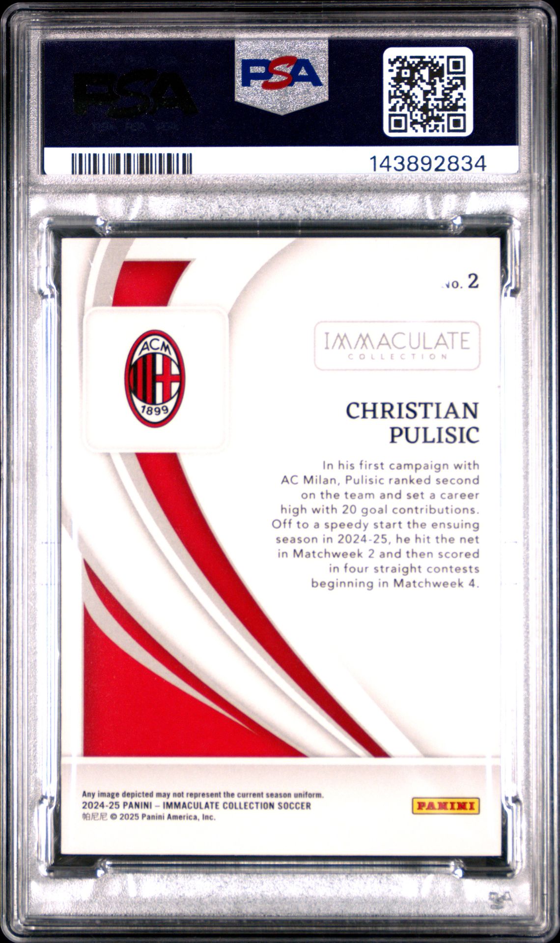2024-25 Panini Immaculate Collection Christian Pulisic #2 (Silver) Nm-Mt 8 back