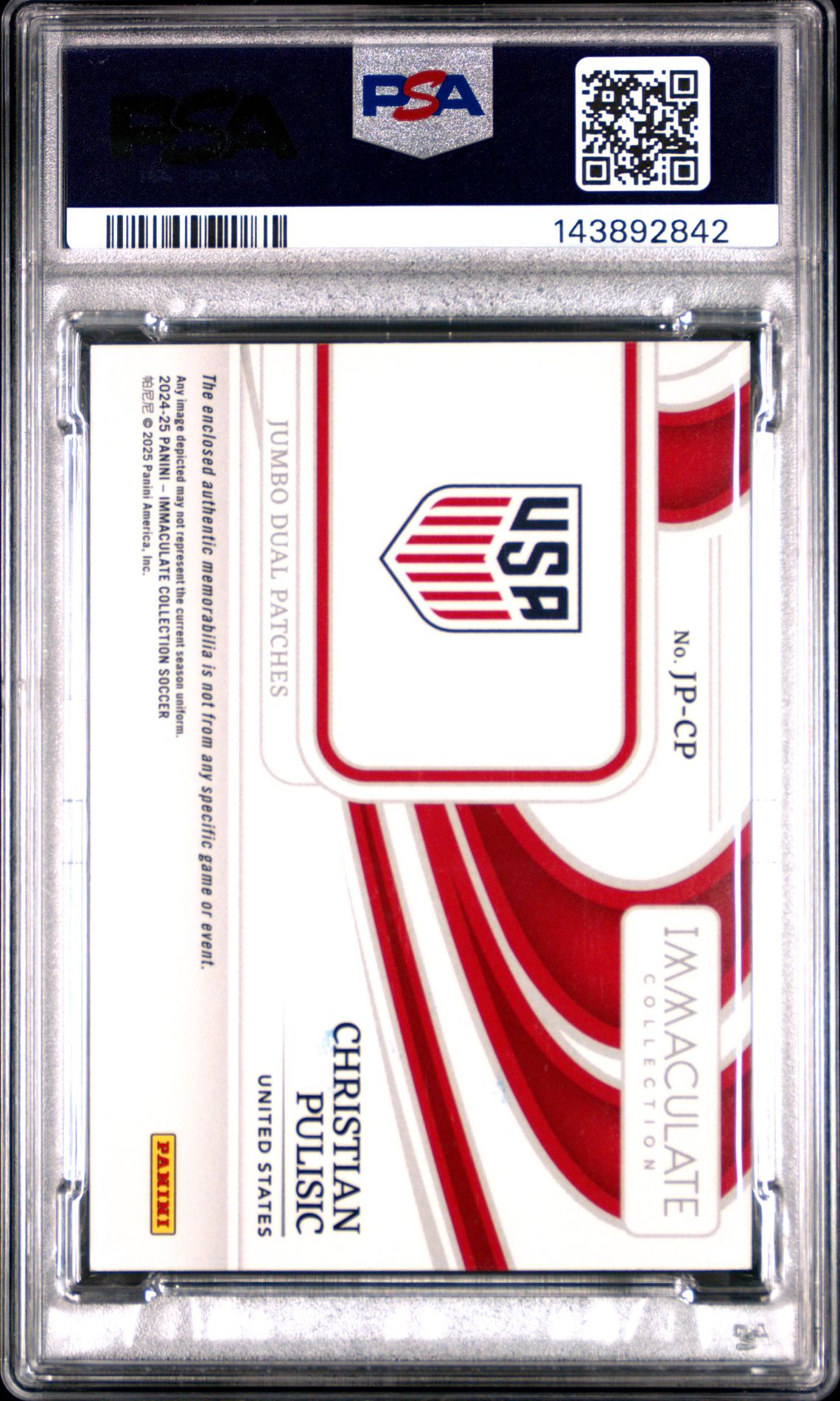 2024-25 Panini Immaculate Collection Jumbo Dual Patches Christian Pulisic #Jp-Cp Nm-Mt 8 back