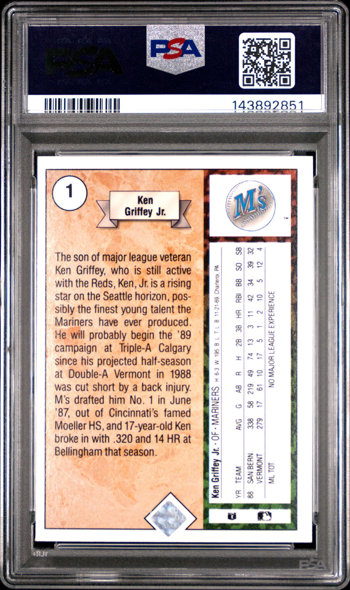 1989 Upper Deck Ken Griffey Jr. #1 (Star Rookie) Nm-Mt 8 back