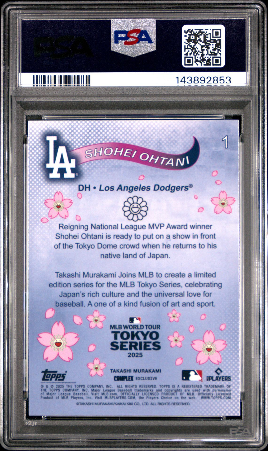 2025 Topps Takashi Murakami + Mlb World Tour Tokyo Series Shohei Ohtani #1 Mint 9 back