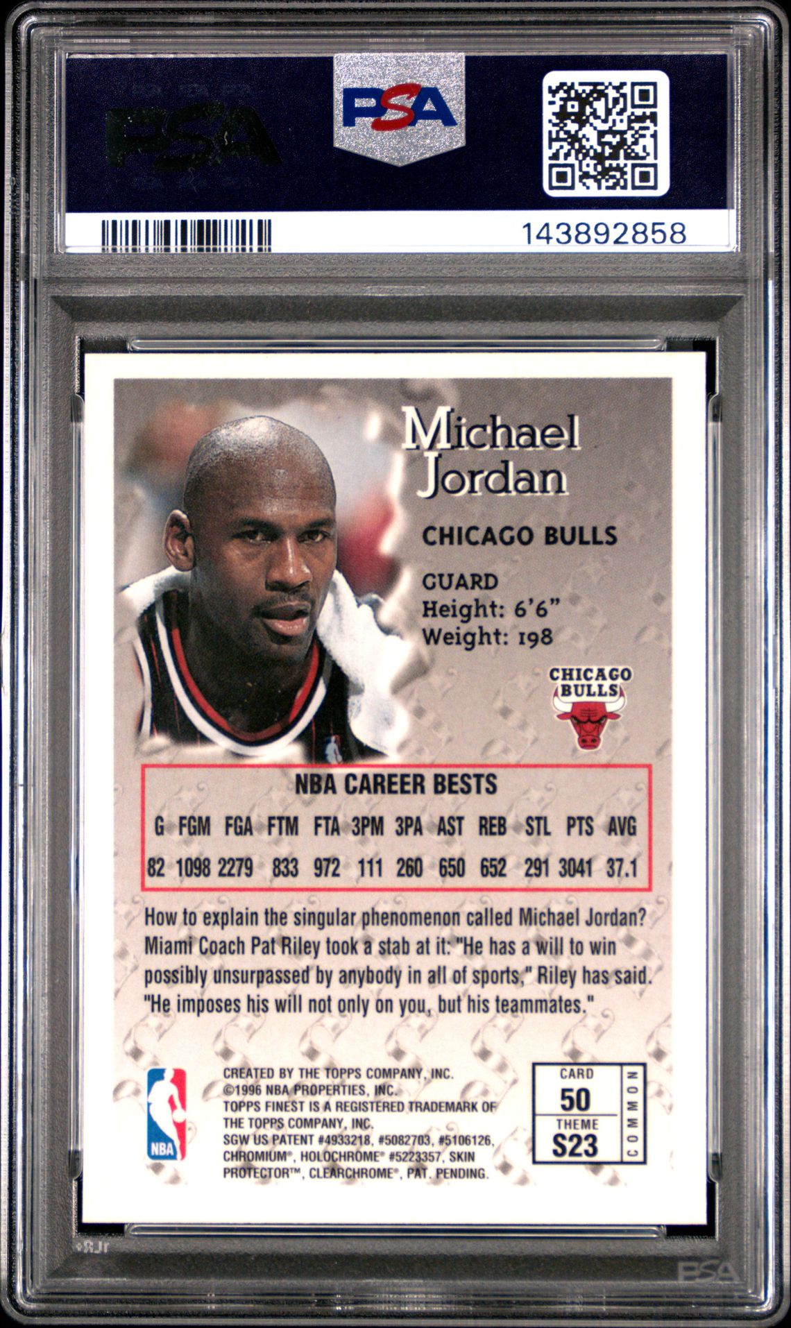1996 Finest Michael Jordan #50 (W/Coating) Nm 7 back