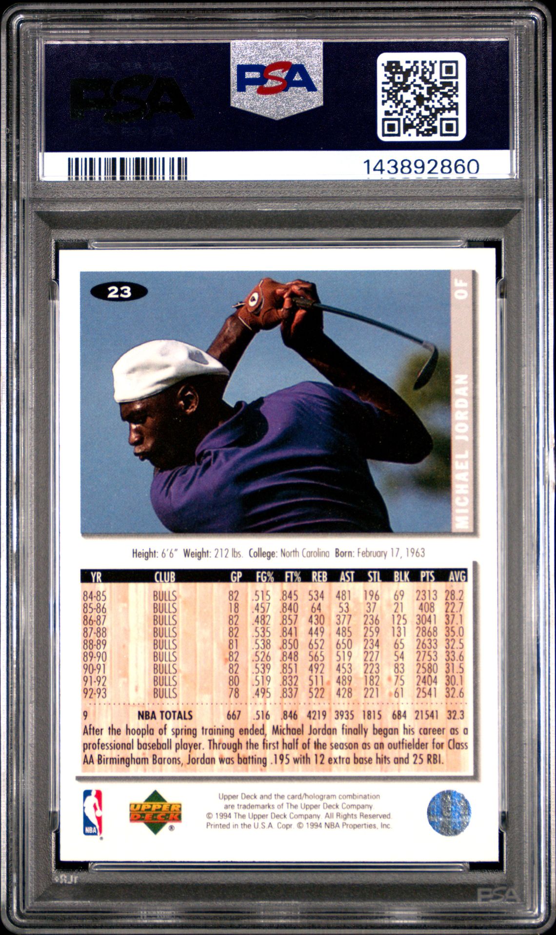 1994 Collector's Choice Michael Jordan #23 Mint 9 back