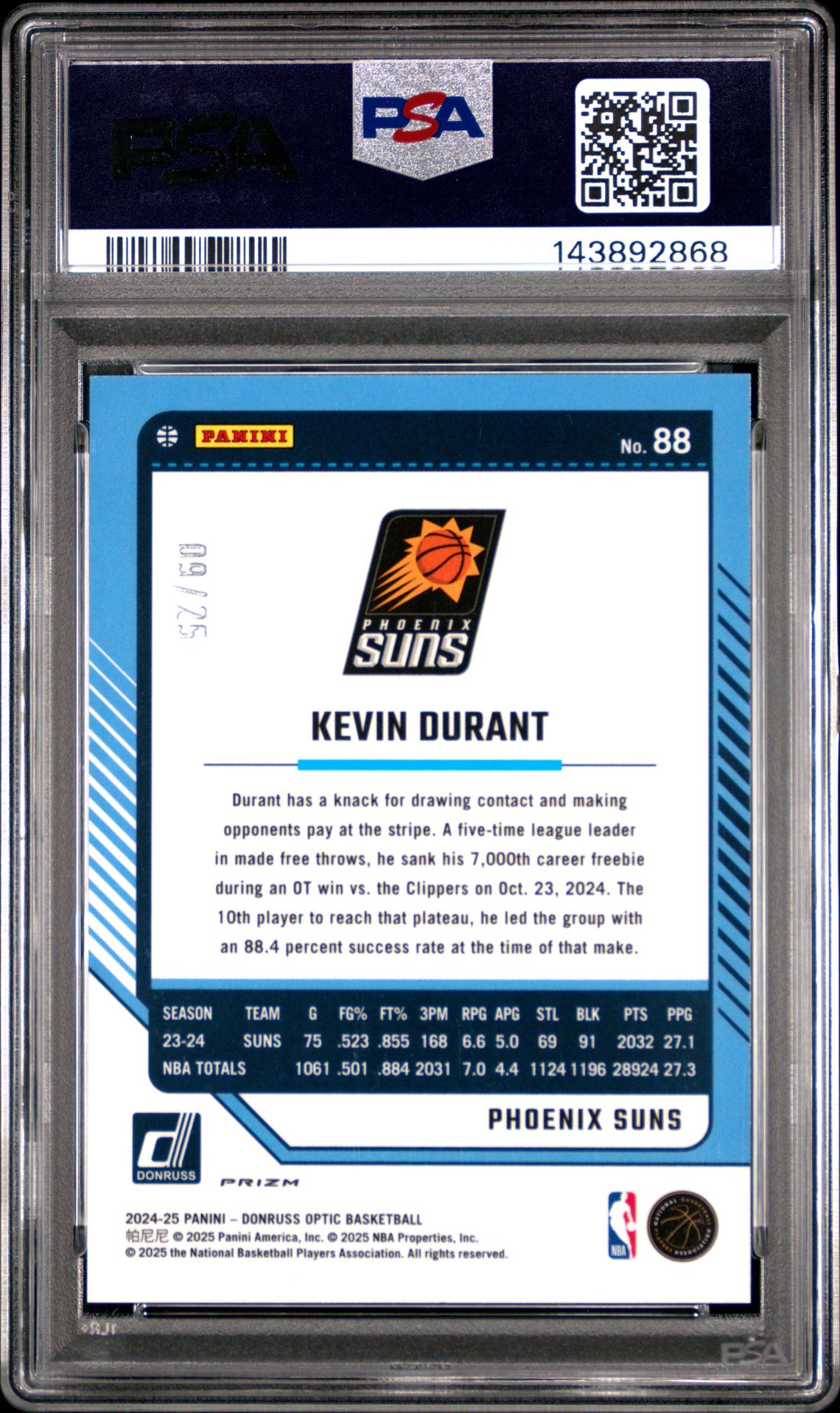2024 Panini Donruss Optic Kevin Durant #88 (Cracked Ice) Mint 9 back