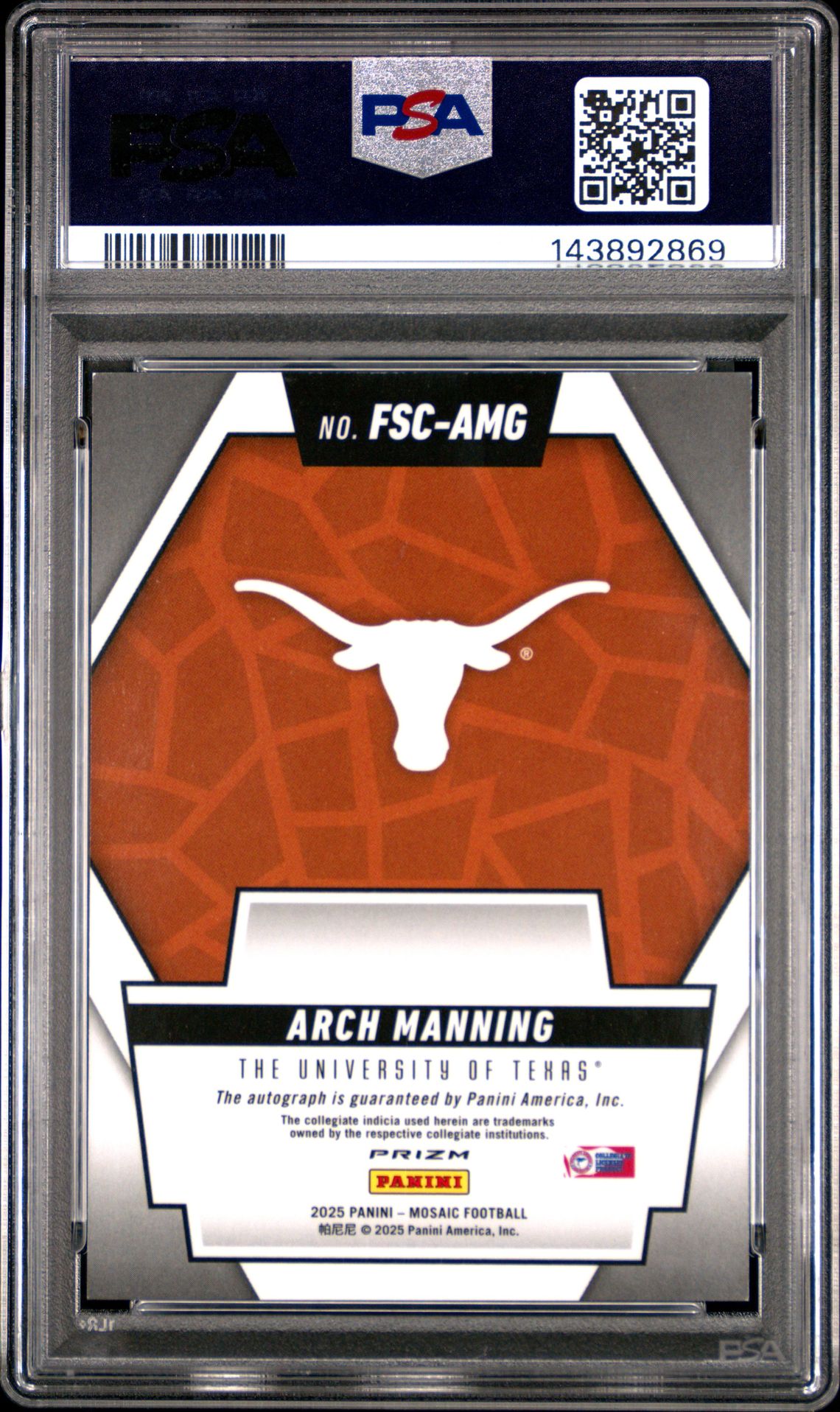 2025 Panini Mosaic Future Scripts Arch Manning #Fsc-Amg Gem Mt 10 back