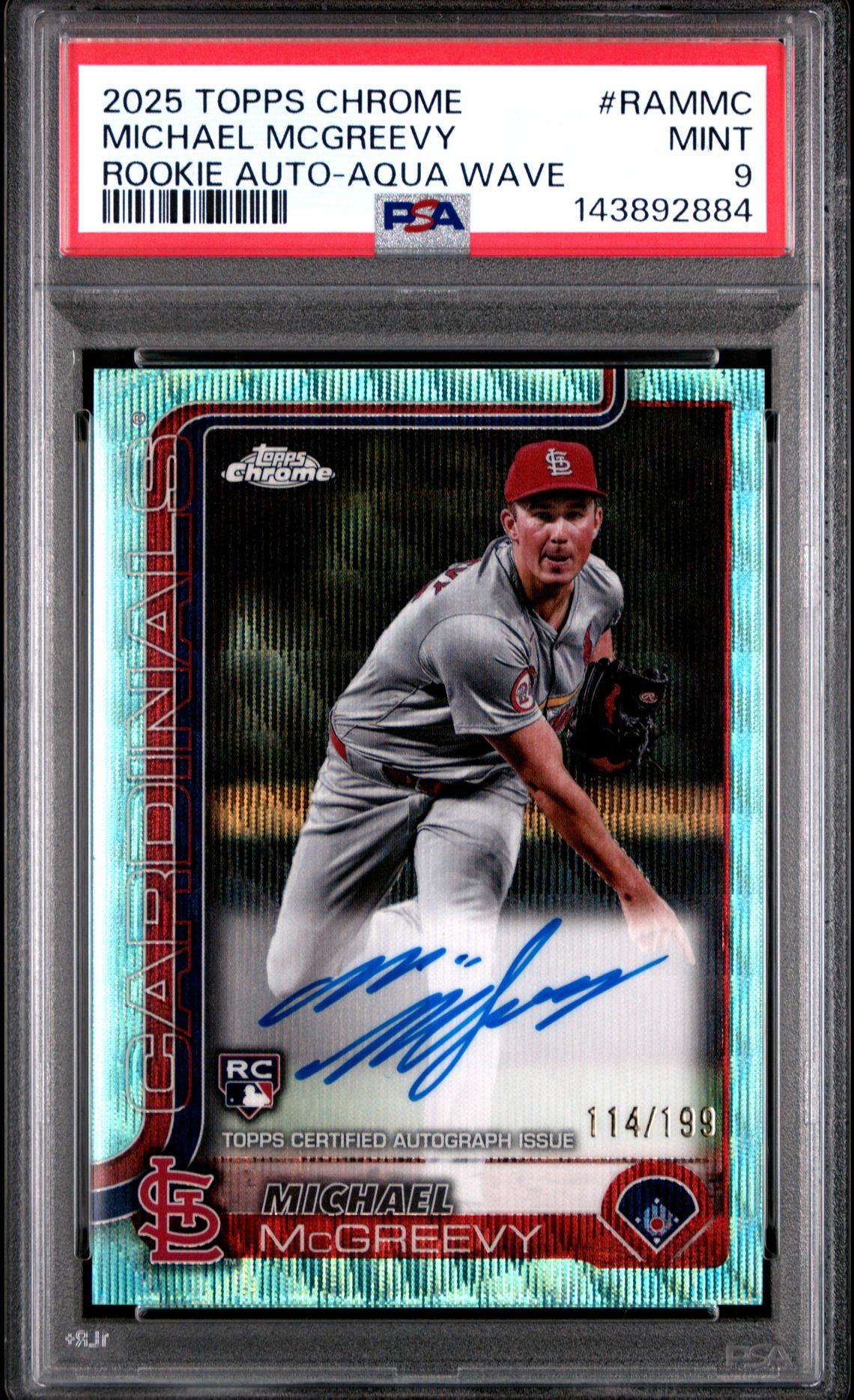 2025 Topps Chrome Rookie Autographs Michael Mcgreevy #Rammc (Rookie Auto-Aqua Wave) Mint 9 front
