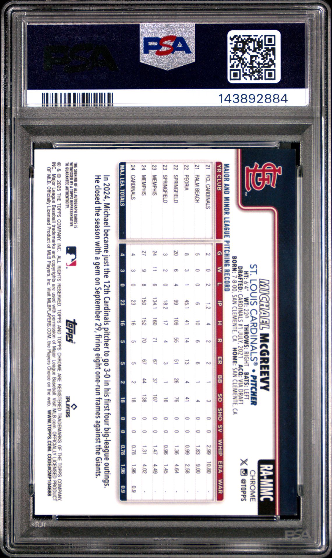 2025 Topps Chrome Rookie Autographs Michael Mcgreevy #Rammc (Rookie Auto-Aqua Wave) Mint 9 back