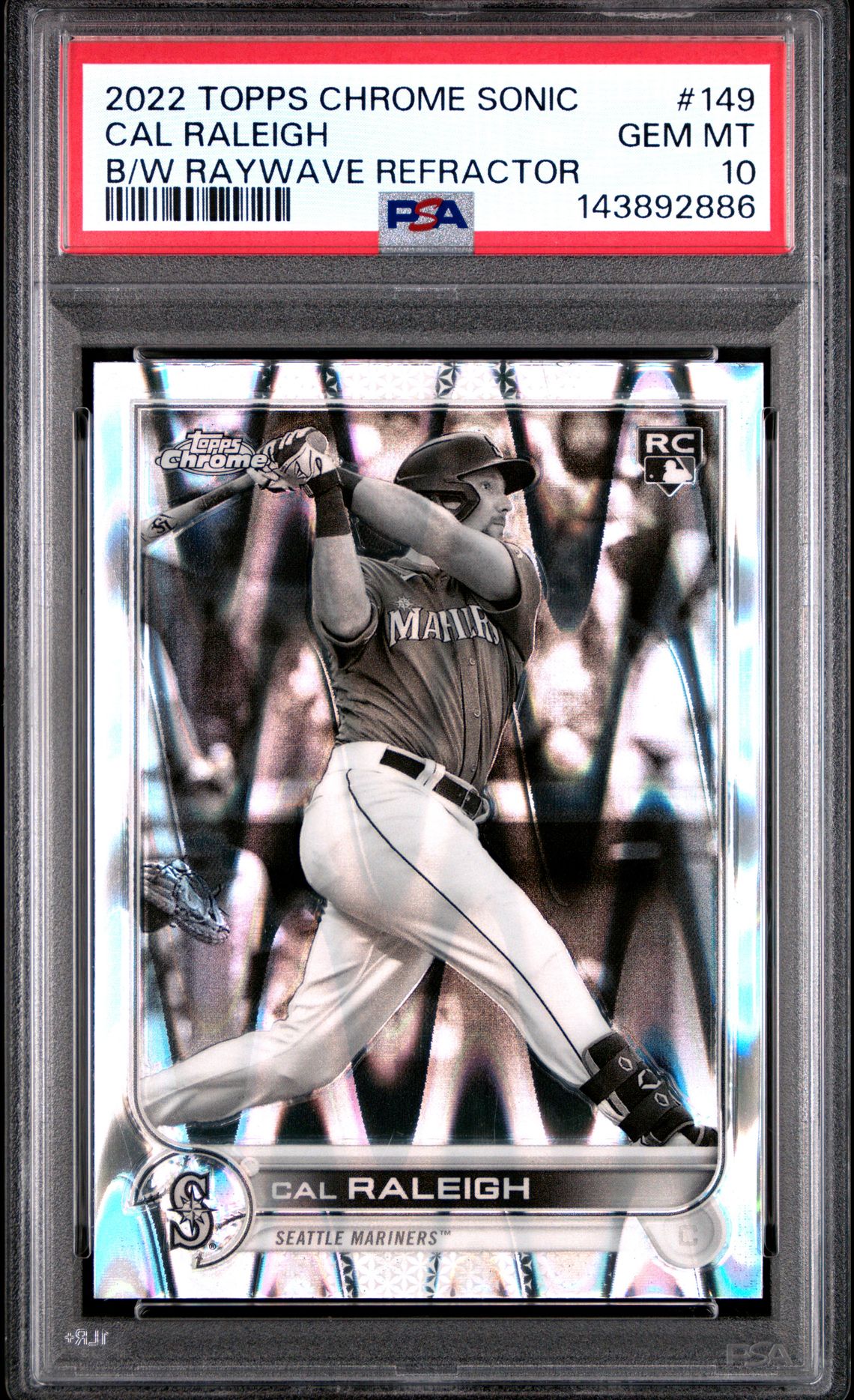 2022 Topps Chrome Sonic Cal Raleigh #149 (B/W Raywave Refractor) Gem Mt 10 front