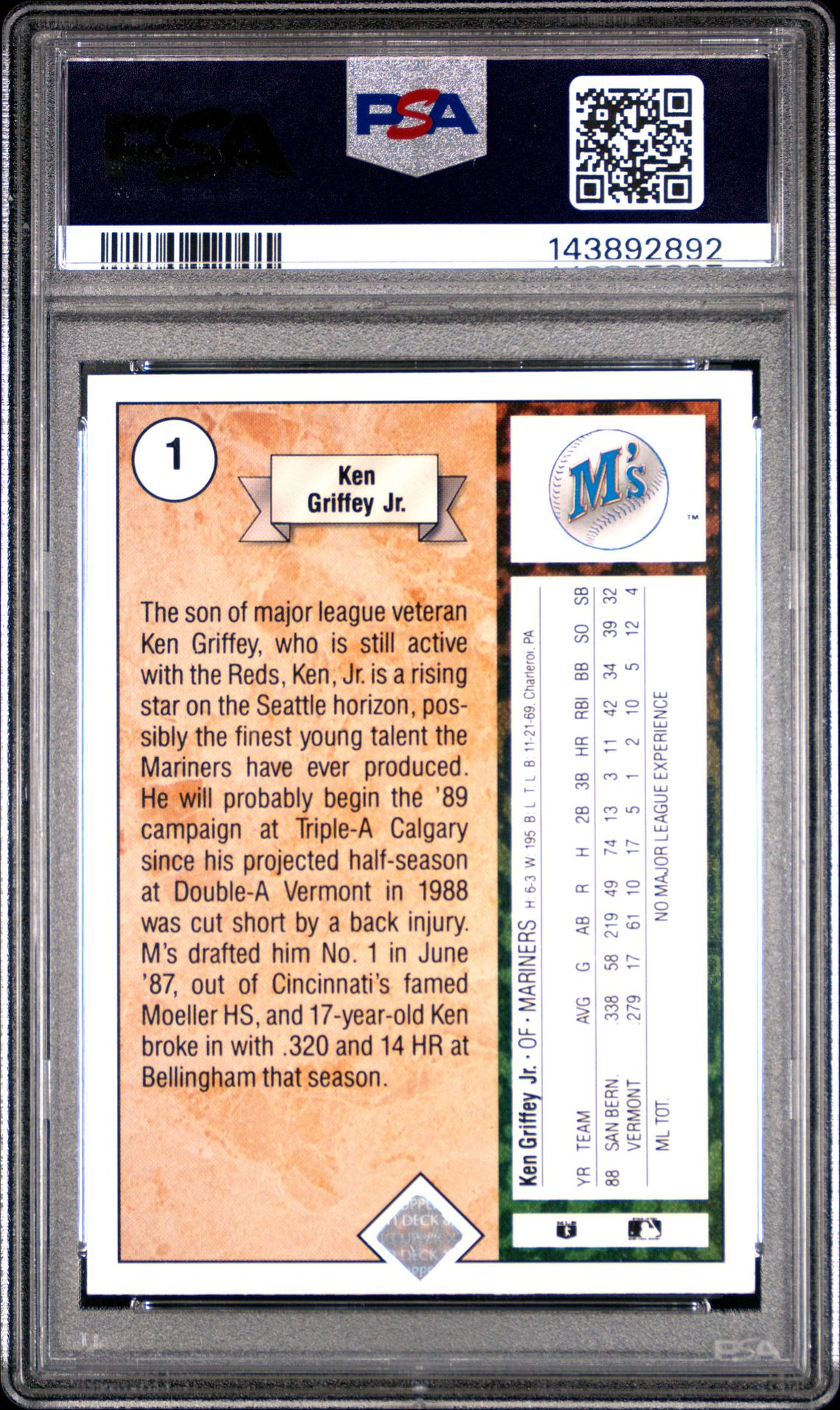 1989 Upper Deck Ken Griffey Jr. #1 (Star Rookie) Nm 7 back