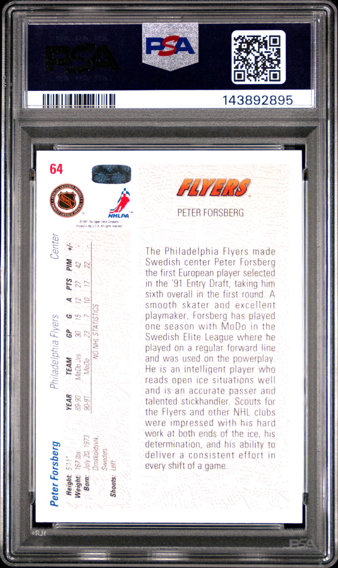 1991 Upper Deck Peter Forsberg #64 Nm-Mt 8 back