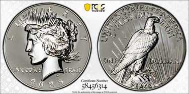 2025-S $1 Peace Dollar Rev PR Two-Coin Reverse Proof Set First Strike PR70