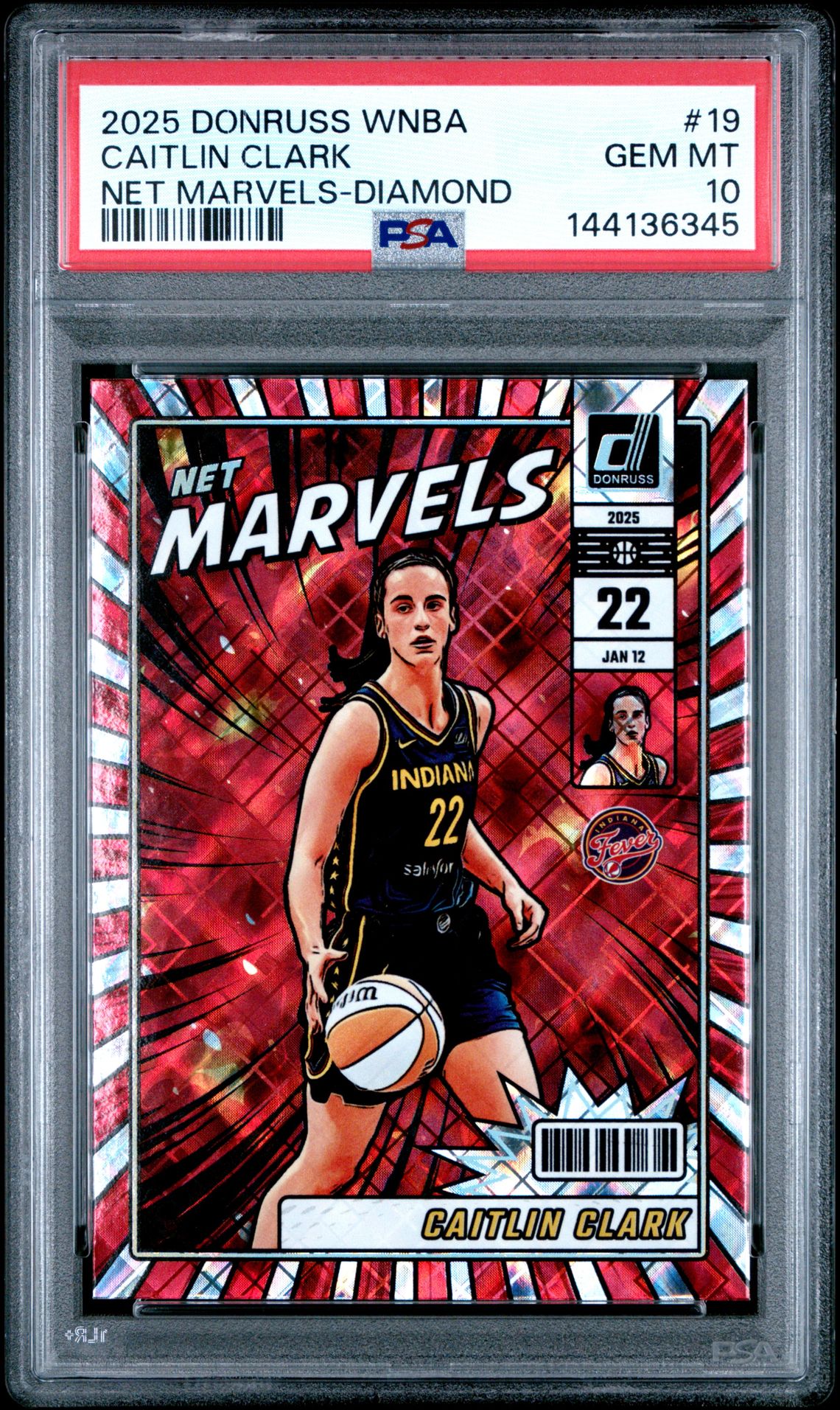 2025 Panini Donruss Wnba Net Marvels Caitlin Clark #19 (Net Marvels-Diamond) Gem Mt 10 front