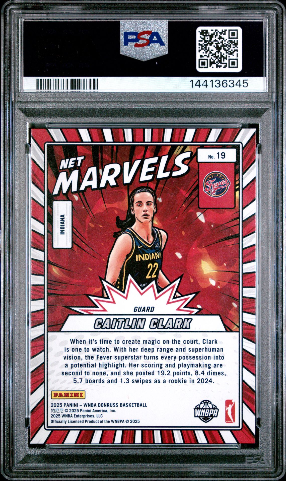 2025 Panini Donruss Wnba Net Marvels Caitlin Clark #19 (Net Marvels-Diamond) Gem Mt 10 back