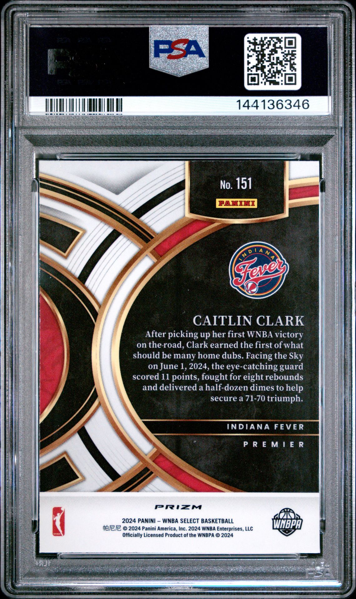 2024 Panini Select Wnba Caitlin Clark #151 (Silver Prizm) Mint 9 back