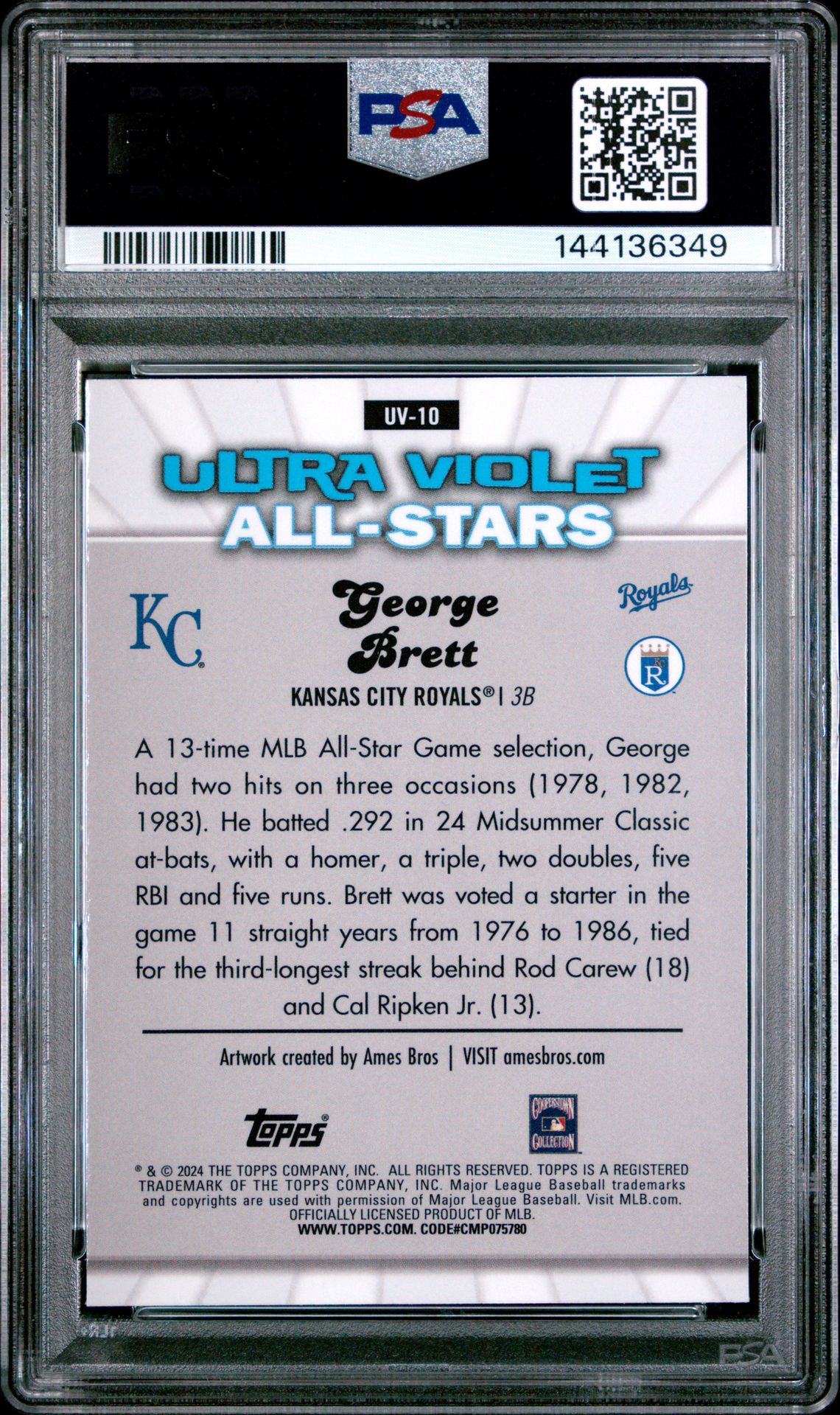 2024 Topps Chrome Ultraviolet All-Stars George Brett #Uv10 Mint 9 back