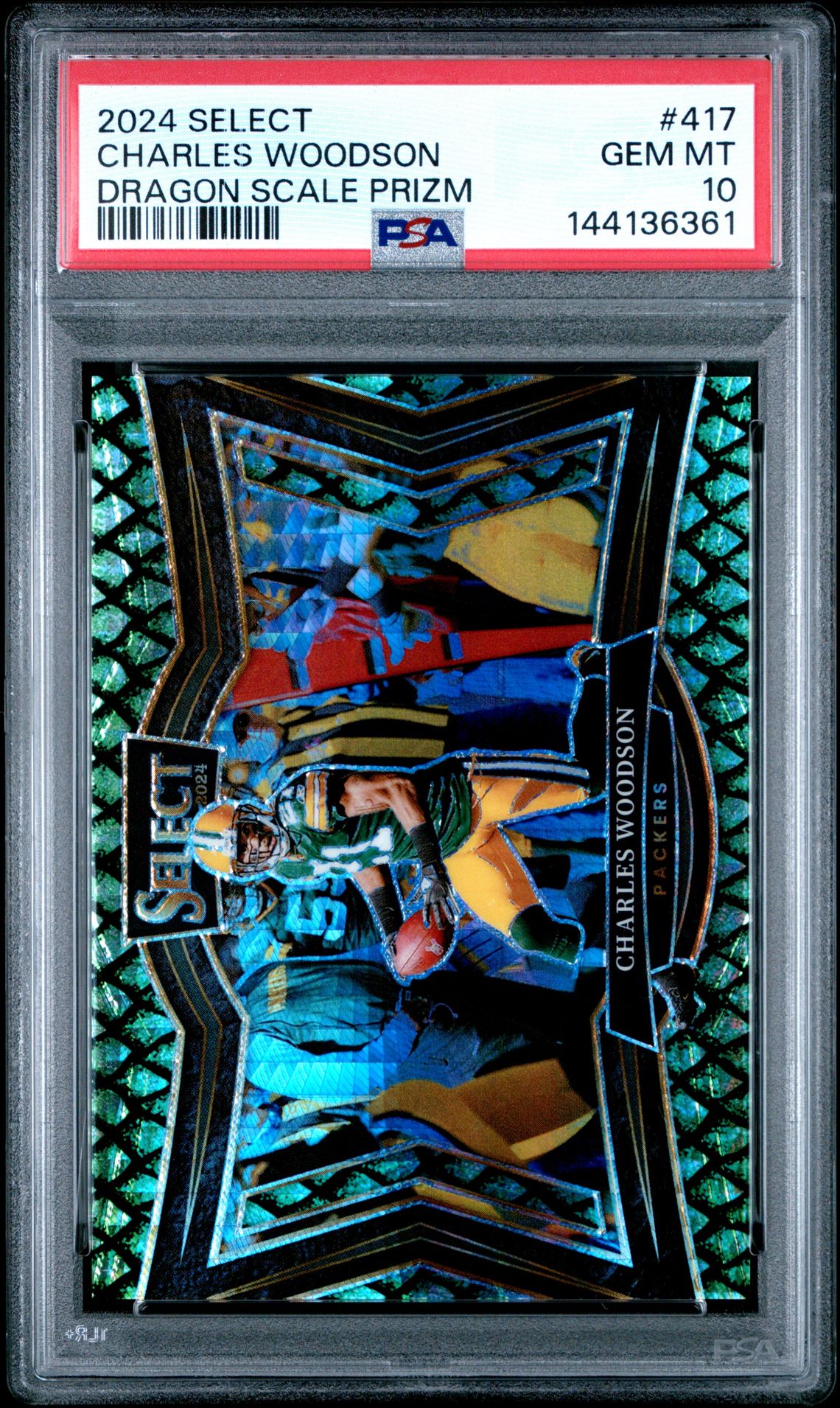 2024 Panini Select Charles Woodson #417 (Dragon Scale Prizm) Gem Mt 10 front