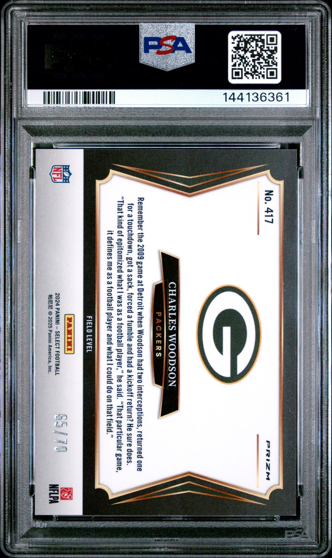 2024 Panini Select Charles Woodson #417 (Dragon Scale Prizm) Gem Mt 10 back